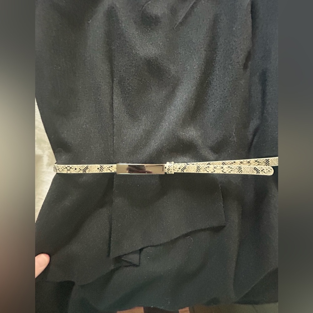 ANTONIO MELANI Black Peplum Asymmetrical Dress with Snakeskin Belt- Sz 0 - Picture 7 of 12
